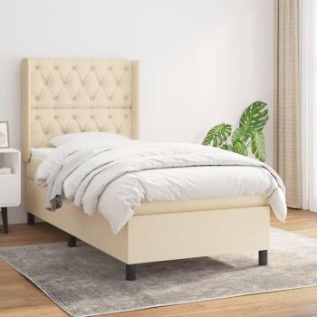 Cama box spring de muelles con colchón en tela color crema 80x200 cm