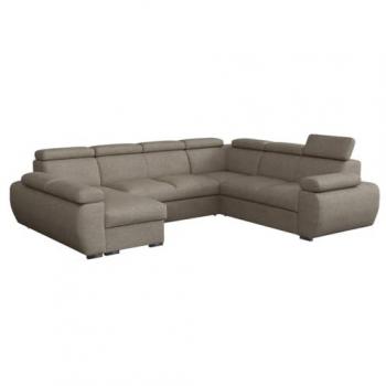 Sofá rinconero Columbus 214, gris, con función de descanso y caja de ropa de cama, dimensiones 325x260x85cm