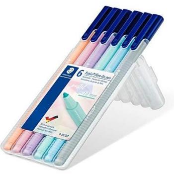 STAEDTLER Triplus Color 323 SB6 PAST, Rotuladores de Colores de Punta Fina MultiColor, Estuche con 6 Colores Pastel