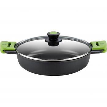 Cacerola Baja BRA Prior A400536 de 36cm con Tapa de Cristal, Aluminio Fundido, Apta para Inducción y Horno, Capacidad 7.1 Litros