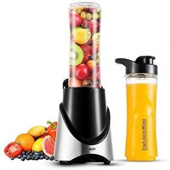 Licuadora, Extractor de Zumo de Prensa Fría,AQV Mini Batidora Eléctrica Extractor Food Grinder Multifunción Licuadora con Dos Botellas de 500 ml de Viaje Deporte Plug & Play Negro Plata