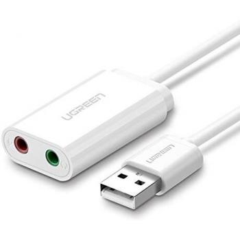UGREEN Tarjeta de Sonido USB Externa, Adaptador de USB Externo Estéreo, Adaptador USB a Jack 3.5 mm Audio y Micrófono para PC, Mac, Raspberry pi 3, PS4, Altavoces, Auriculares, Amplificador