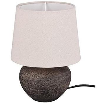 Lámpara de Mesa Lou, Cerámica Marrón y Pantalla Beige, Altura 25 cm, E14