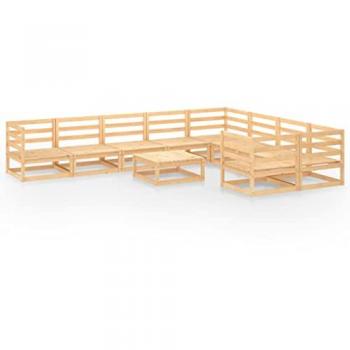 Juego de muebles de jardín 10 piezas madera maciza de pino