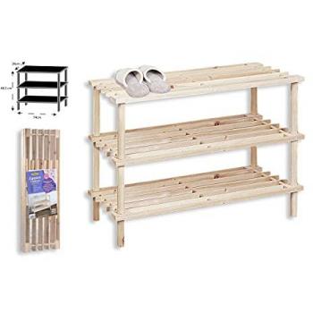 Zapatero de Madera de Abeto Natural con 3 Estantes - 74x26x48.5 cm
