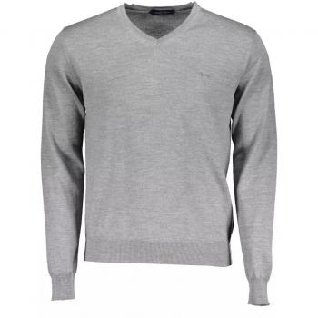 Elegant V-Neck Wool Sweater in Gray - XL