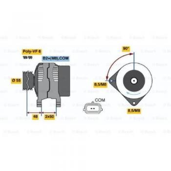 Alternador trifásico BOSCH 0 986 049 030 - Alternador de alta eficiencia, diseño compacto, voltaje nominal de 12V, potencia de salida de hasta 150A, refrigeración por ventilador integrado, compatible