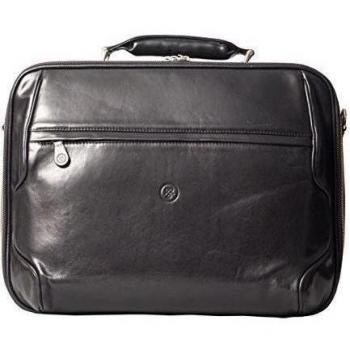 Maxwell Scott® Elegante maletín negro tipo bandolera en piel Italiana para portátil 15