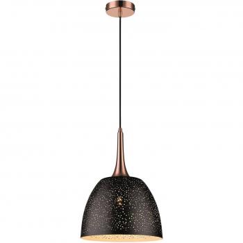Lámpara colgante tipo domo CAMBRIDGE 1 luz negro mate con detalles en cobre, casquillo E27