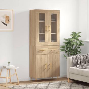 Aparador Alto de Madera Multistrato Rovere Sonoma 69,5x34x180 cm con 2 Puertas y 2 Cajones, Mueble de Almacenaje Moderno