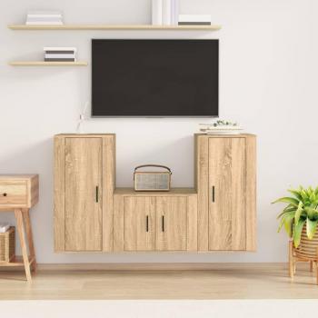 vidaXL Set de muebles para TV 3 piezas madera contrachapada roble sonoma Marrón