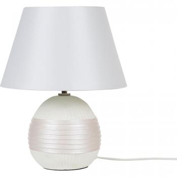Lámpara de mesa moderna Sado con base de cerámica blanca y pantalla cónica de seda sintética color crema