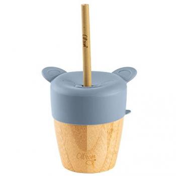 Taza de Bambú con Pajita Azul 180 ml