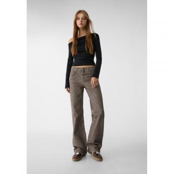 Stradivarius Straight Leopard Print Trousers Brown 6/10