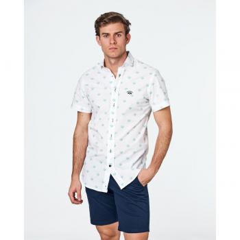 Camisa manga corta de hombre Seesucker Slim estampado fantasía hojas verde