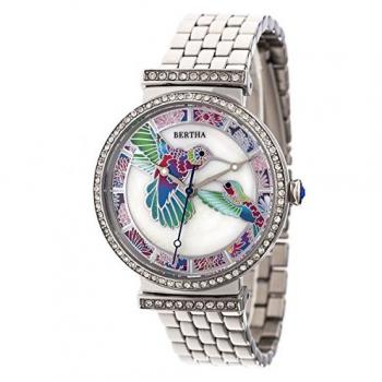 Bertha Emily Silver Stainless Steel Mother-Of-Pearl Bracelet Watch