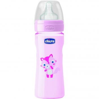 Chicco 00070723110000 biberones Bienestar de colores, de silicona 2m, 1 ranura ventosas ajustables, Girl, 250 ml