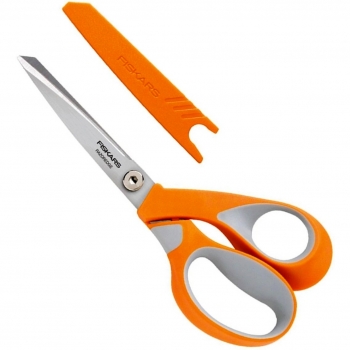 Fiskars Tijeras multiuso, Longitud de las hojas: 9,5 cm, Hoja de acero inoxidable/Mangos de plástico, Naranja, RazorEdge, 1014579