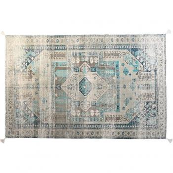 Alfombra de algodón azul con flecos - 160 x 230 x 0,5 - 900 gsm