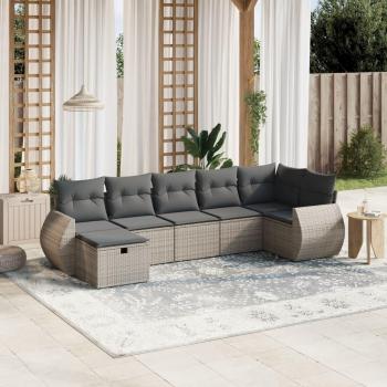 7-Piece Grey Poly Rattan Garden Sofa Set with Cushions
