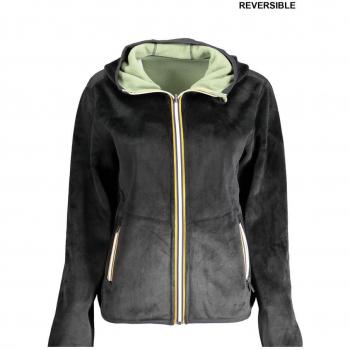 Reversible Hooded Fleece Zip-Through Sweatshirt for Women - Black/Green, Size M