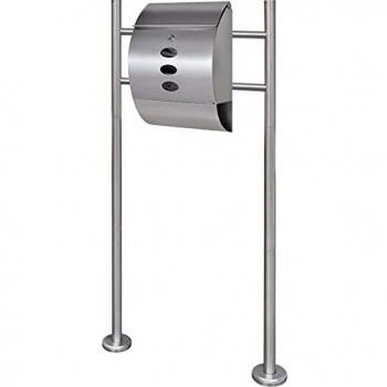 vidaXL Buzón poste soporte 2 llaves 1 portaperiódico 3 ventanas acero inoxidable