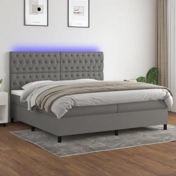 Cama box spring colchón con luces LED y tela gris claro 200x200 cm