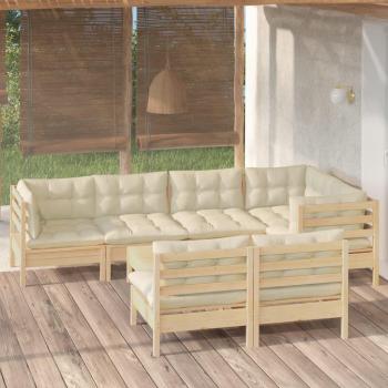 8-Piece Solid Pinewood Garden Lounge Set with Cream Cushions