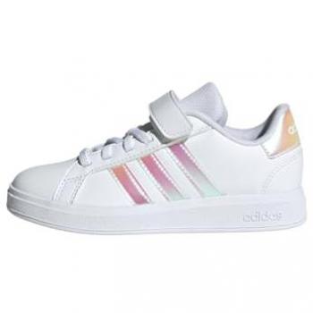 Adidas Grand Court 2.0 Kids Sneakers - White/Iridescent, Velcro Closure