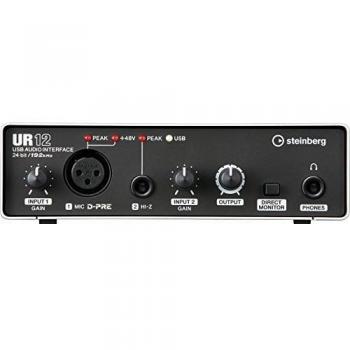 Interfaz de audio USB Steinberg UR12 - 2 entradas, 1 salida, conversión AD/DA de alta calidad, alimentación phantom +48V, compatibilidad con iOS y Mac/PC, diseño compacto y robusto