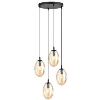 Lámpara de Suspensión Astral EPIKASA - Acero con Recubrimiento de Polvo y Vidrio Negro/Ambra - 40x100x40 cm