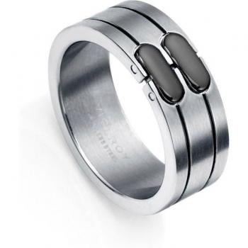 Anillo Viceroy Magnum de acero con dos tiras en negro