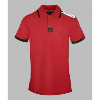 Aquascutum Men's Branded Shoulder Tipped Red Polo Shirt - Size Medium