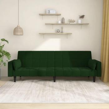 vidaXL Dark Green Velvet 2-Seater Sofa Bed with 2 Cushions