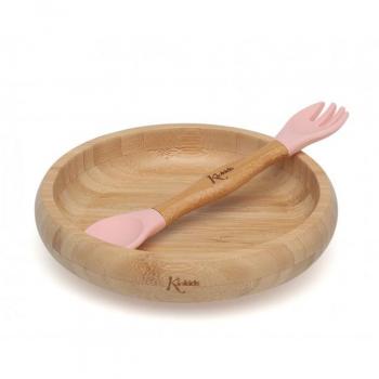 Vajilla de Silicona y Bambú para Bebés con Cuchara y Tenedor de Kiokids