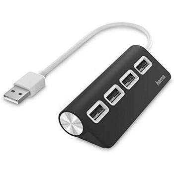 Hama USB Hub 4 Puertos 2.0 Concentrador con Rápida Transferencia de Datos Adaptador Multipuertos Negro