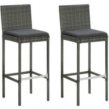 Taburetes de Bar de Polyrattan Gris con Almohadas (2 piezas)
