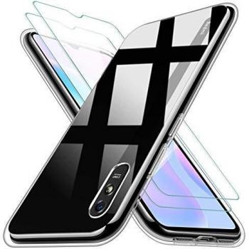 KEEPXYZ Funda para Xiaomi Redmi 9A Silicona Transparente TPU Antigolpes + 2 Pcs Protector de Pantalla para Xiaomi Redmi 9A Cristal Templado, Vidrio Templado para Xiaomi Redmi 9A
