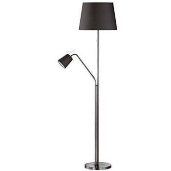 Lámpara de pie textil Layer con luz de lectura, gris, metal níquel y pantalla ajustable