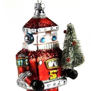 Christmas Robot Bauble - Android Santa Painted Glass Hanging Decoration 14cm /6