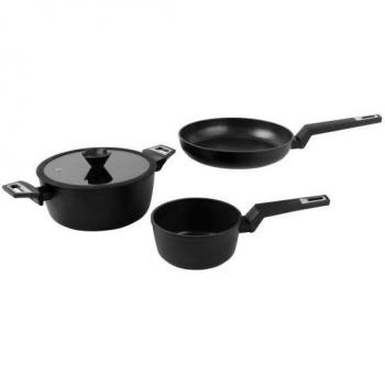Set de Cocina de Aluminio Forjado Serie Gold - Cazo 16 cm, Sartén 24 cm y Cacerola 24 cm