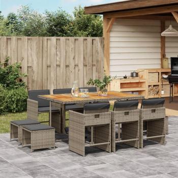 11-Piece Grey Poly Rattan Garden Dining Set with Cushions
