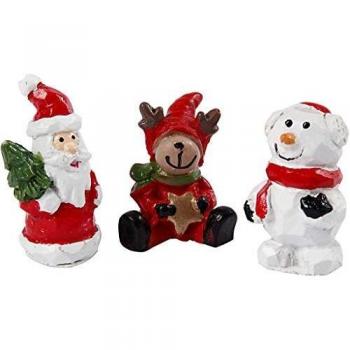 Figuritas Miniatura de Navidad, Papá Noel, Reno y Muñeco de Nieve, Altura: 35 mm, Ancho: 10 mm, 3 Piezas, 1 Paquete