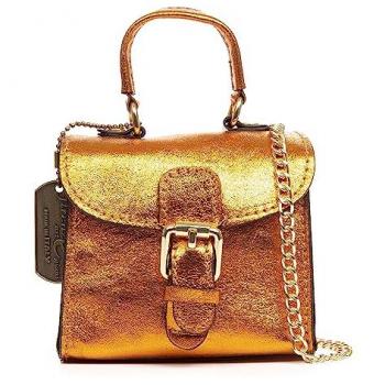 Mini bolso de mano y bandolera Annicco para mujer en piel auténtica con acabado de gamuza lacada, color naranja, dimensiones 12x8.5x10.5 cm