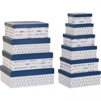 Set de Cajas Organizadoras Apilables DKD Home Decor Marino Blanco Azul marino Cartón (43,5 x 33,5 x 15,5 cm)