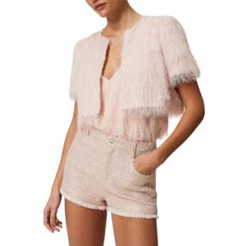 TWINSET Women's Feather Effect Cardigan Jacket in Pink - Size 46