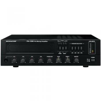 Amplificador de PA Monacor PA-1200 - Mezclador mono 4 zonas, 120W RMS