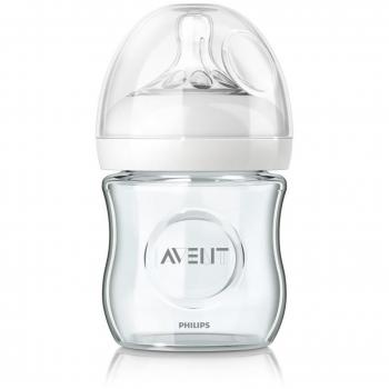 Philips Avent SCF671/17 - Biberón de Cristal Natural, tetina Suave y Flexible, anticólicos, 120 ml, Color Transparente