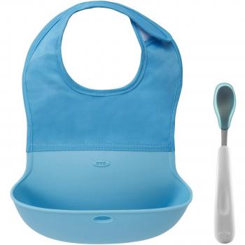 Oxo Tot - Babero Plegable Oxo con Cuchara Tot para toma azul