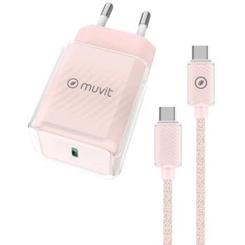Pack Cargador de Pared Glass Tipo C PD 30W + Cable Tipo C a Tipo C 1m 3A Rosa